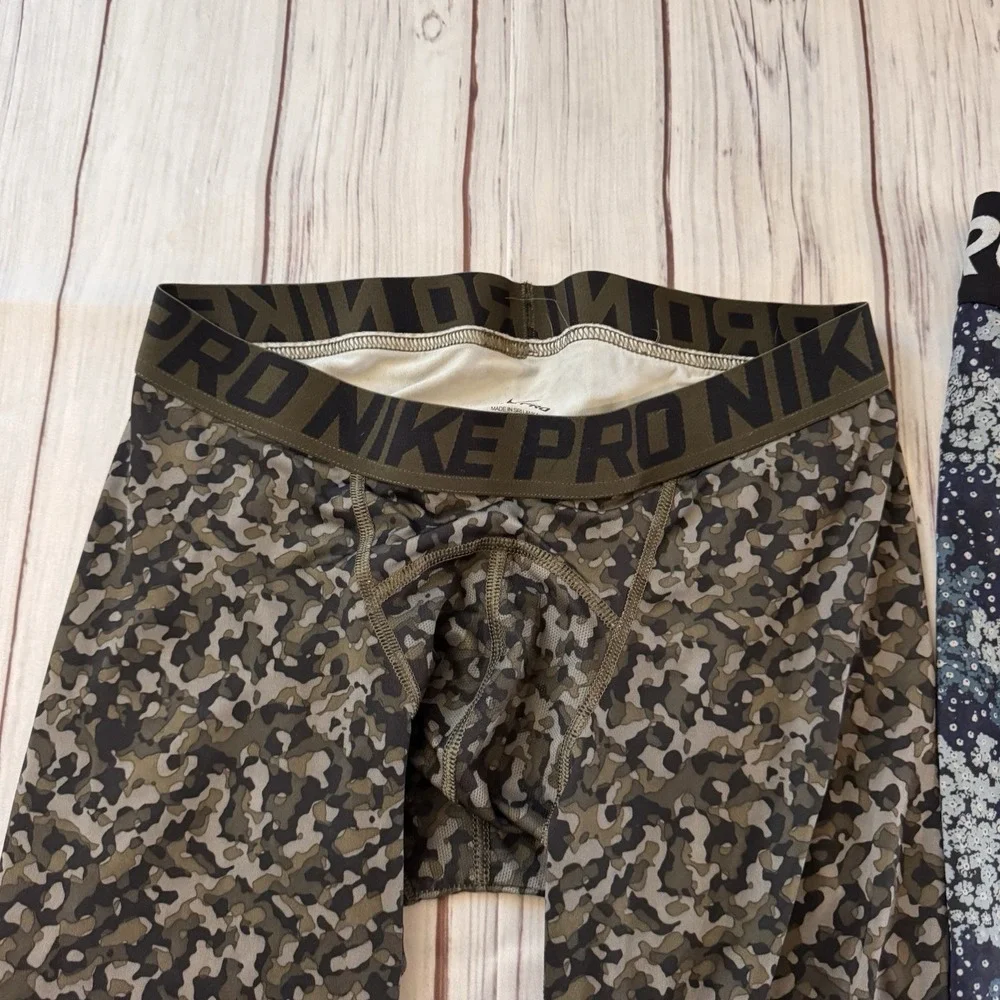Nike Pro Dri-Fit Compression Leggings‎ Lot 2 M Floral & Camo Athletic Gym